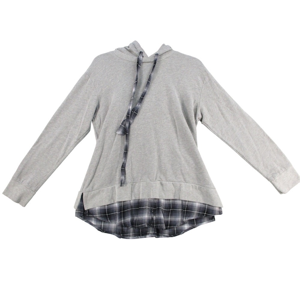 Crescent Women Gray Plaid Layered Hem Hoodie Sweatshirt CT3548 Large